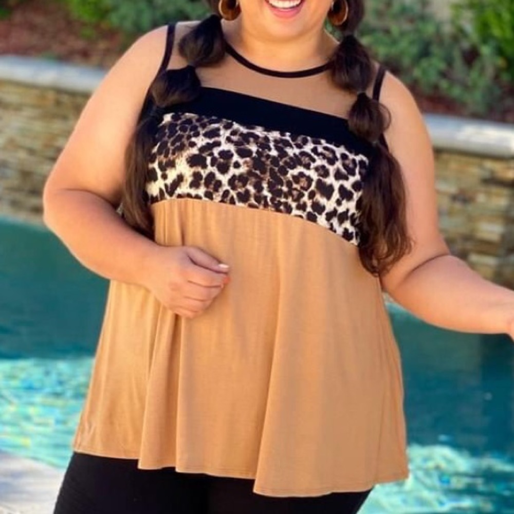 Animal Print  Color Block Tank